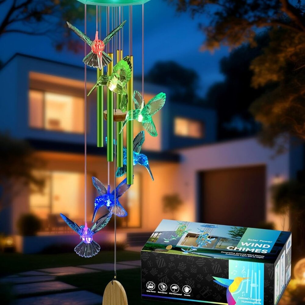 Hummingbird Solar Wind Chimes, Birthday Memorial Gifts For Women Mom, Glowing To